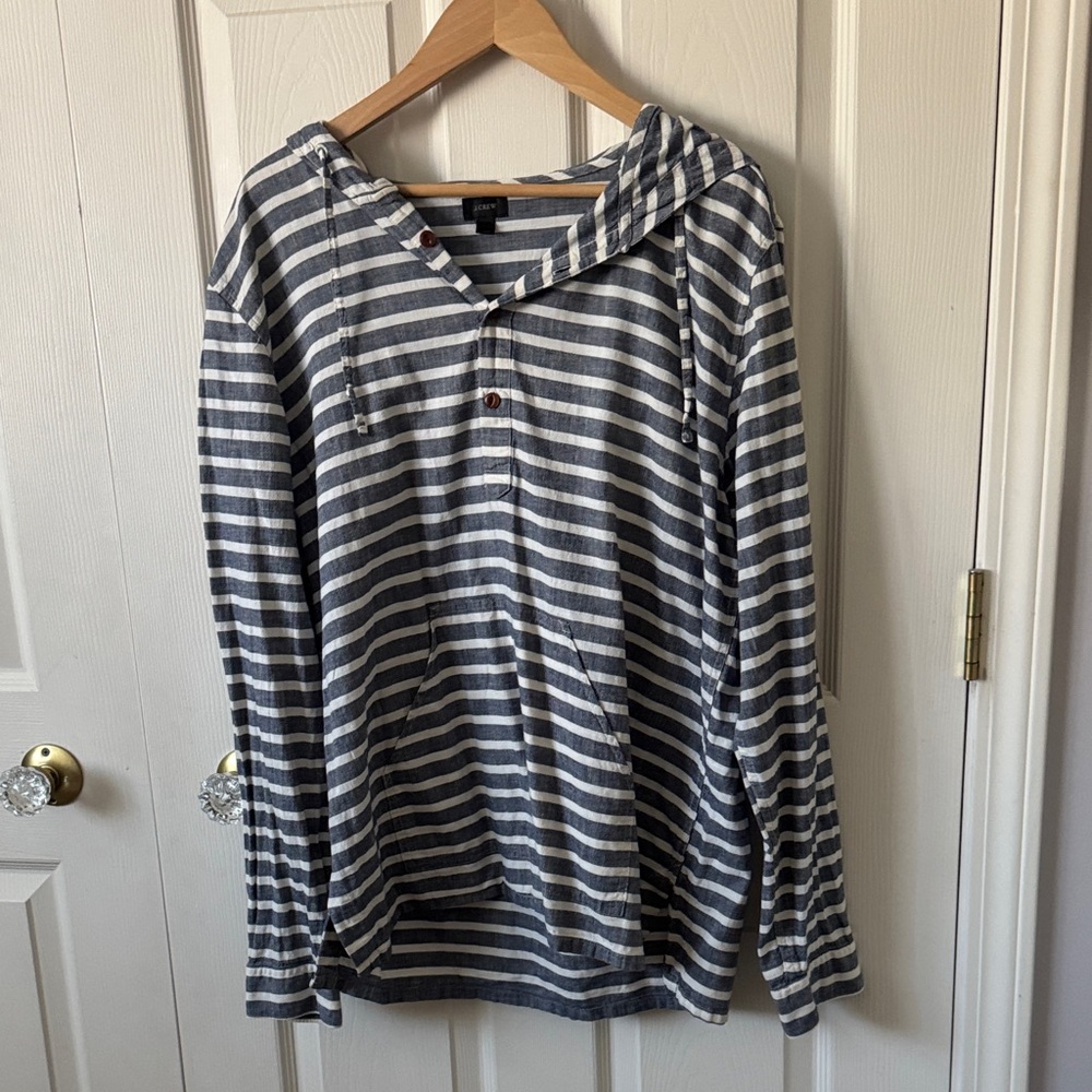 J. Crew Blue and White Cotton Hoodie